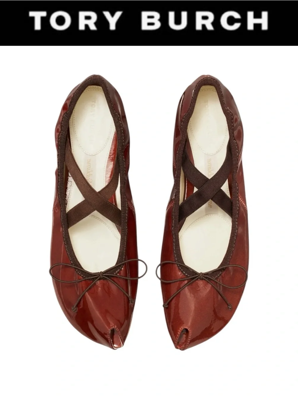 TORY BURCH SUBLIME PEEP TOE MARY JANE BALLET FLATS RUSSET BROWN SIZE 9.5 W/BOX